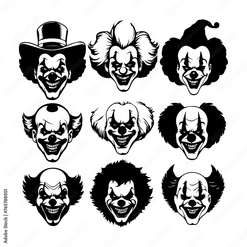 scary clownn face silhouette collection