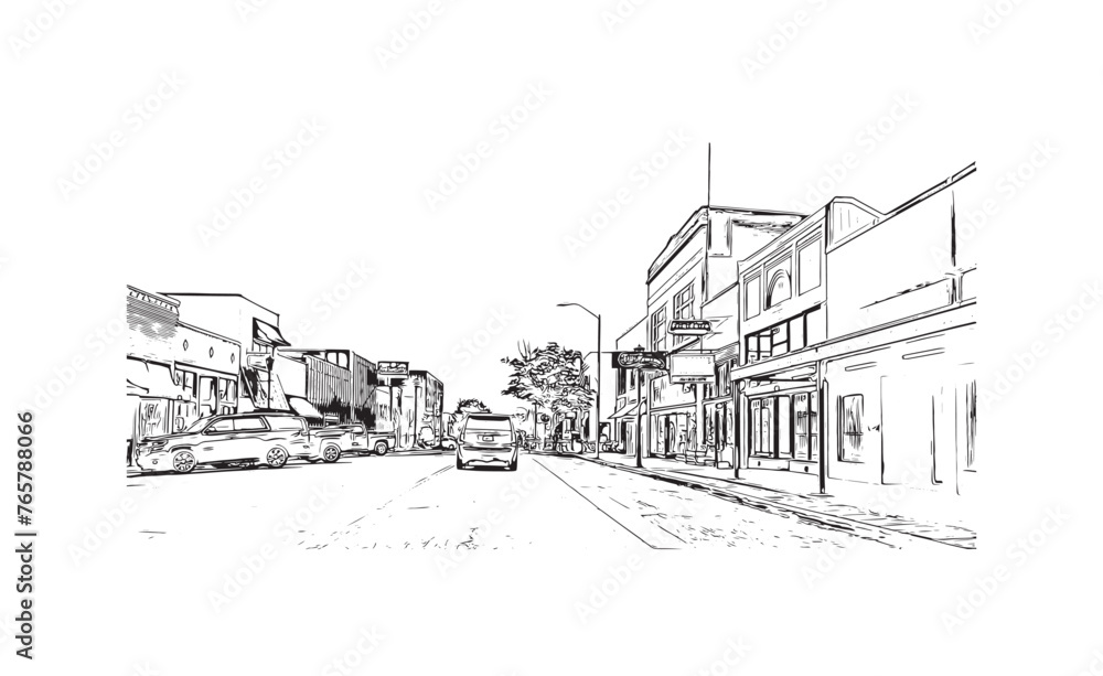 Print Building view with landmark of Springdale is the most populous city in United States. Hand drawn sketch illustration in vector.