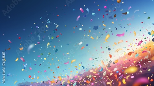 Illustrate a festive scene where colorful confetti rains down, adding an element of excitement to the celebratory occasion. 