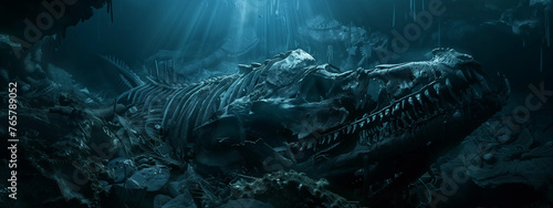 Underwater Leviathan Skeleton Among Oceanic Ruins © heroimage.io