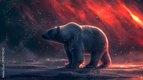 White bear on the night arctic background. High quality