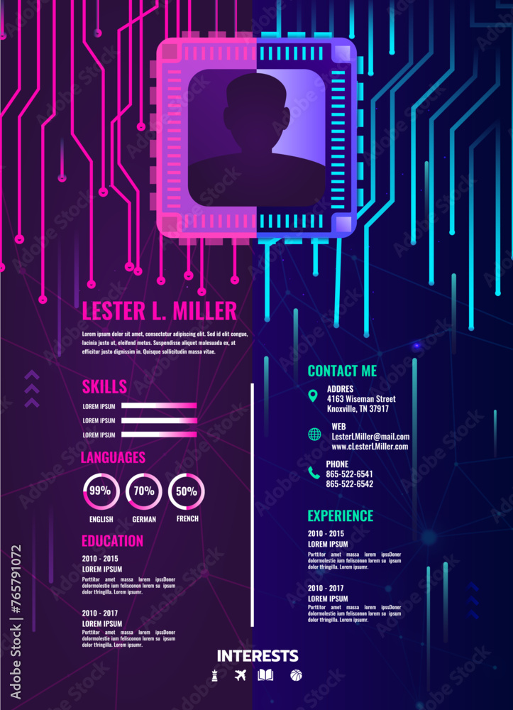 Futuristic AI Engineer Resume Template: Neon Circuit Board CV Design ...