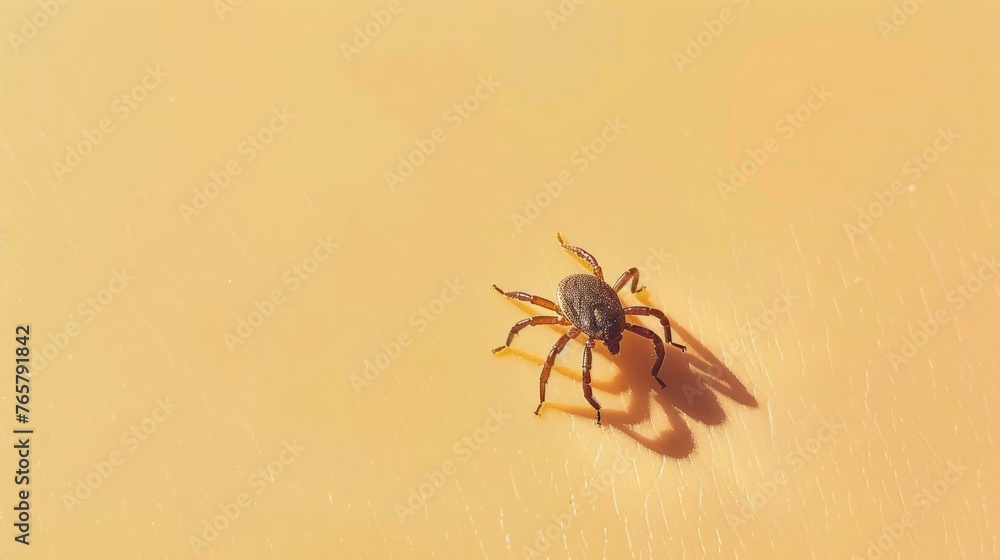 Tick close up on orange background, minimalism. Tick close up on orange background, minimalism.