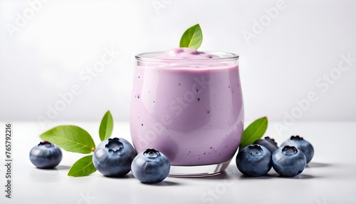 Healthy fresh blueberry yogurt isolated on a white background