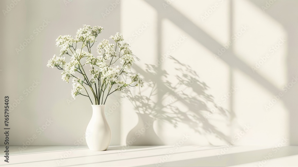 Home interior with white flowers in a vase Home interior with white flowers in a vase