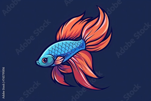 Betta fish cartoon animal logo, illustration