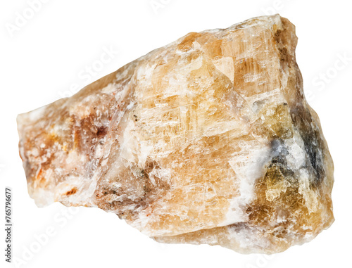 close up of sample of natural stone from geological collection - unpolished cancrinite mineral isolated on white background from Southern Urals photo