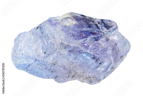 close up of sample of natural stone from geological collection - raw tanzanite crystal isolated on white background from Tanzania photo