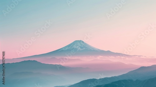 Majestic single mountain peak amidst a breathtaking gradient sky,