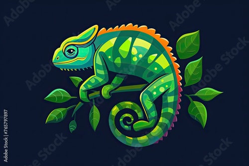 Chameleon cartoon animal logo, illustration