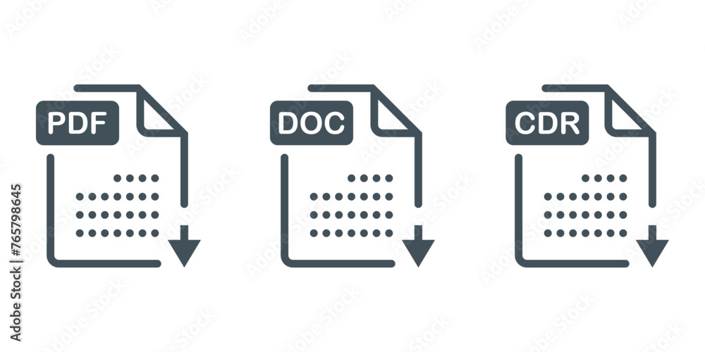 Icon Set of graphic templates audio, video, image, system, archive, code, pdf, doc, cdr and document file in white black Icon Set of graphic templates audio, video, image, system, archive, code, pdf, doc, cdr and document file in white black