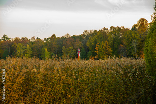 PETERHOF, SAINT PETERSBURG, RUSSIA - OCTOBER 1, 2023: Lighthouse in Peterhof in autumn photo