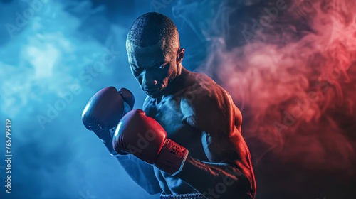 A man in a boxing ring with red gloves and a black face © Kowit