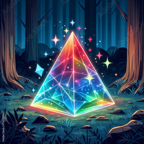 Enchanting Rainbow Gem in Mysterious Forest Setting 2D, prism photo