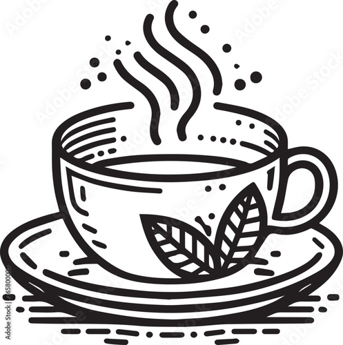 Tea cup outline vector  a cup of coffee  vector illustration.