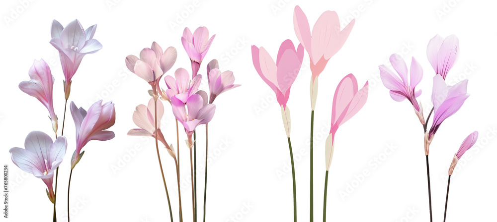 Collection of cyclamen flowers, flat illustration, cutout, png isolated transparent background - obrazy, fototapety, plakaty 