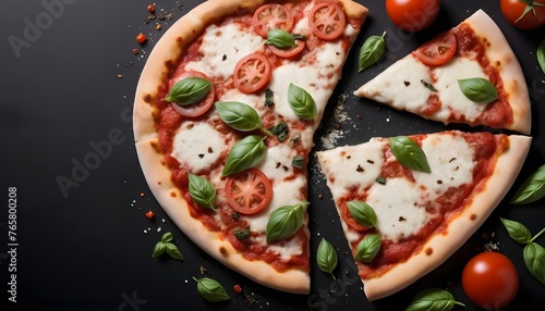 pizza margherita with mozzerala cheese served with fresh basil