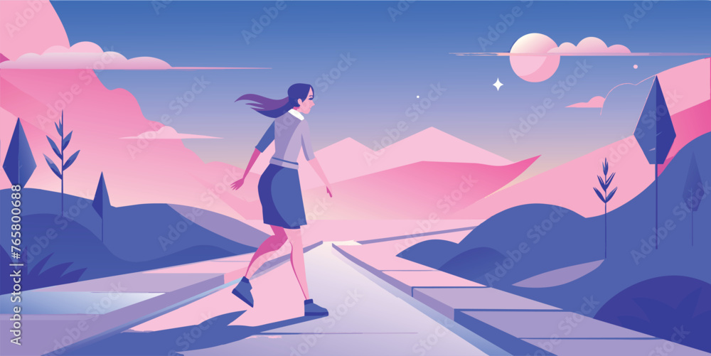 a illustration of a walking girl