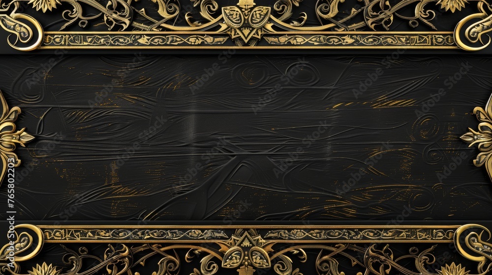 Royal Medieval Black and Gold Vector Illustration Border Banner Art Background with Empty Copy Space created with Generative AI Technology