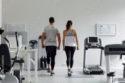 Fitness enthusiasts utilizing the office gym during breaks for a quick workout,
