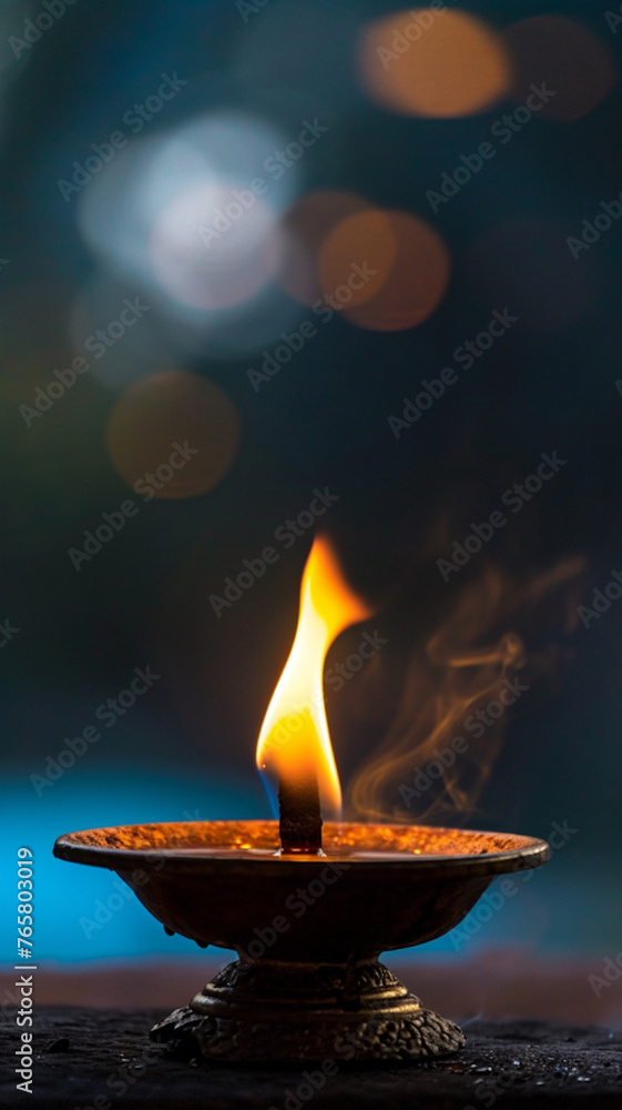 captivating flame of a diya against blurred bokeh background captivating flame of a diya against blurred bokeh background