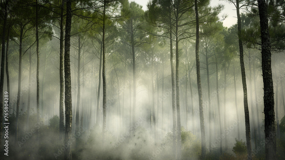 Obraz premium Mystical Fog in Dense Forest