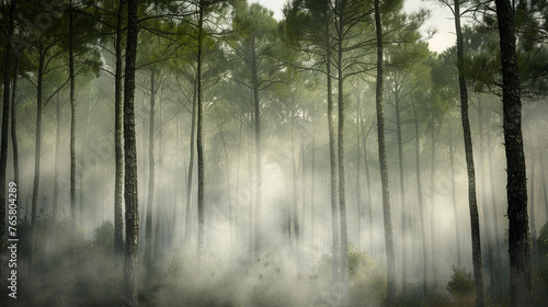 Mystical Fog in Dense Forest