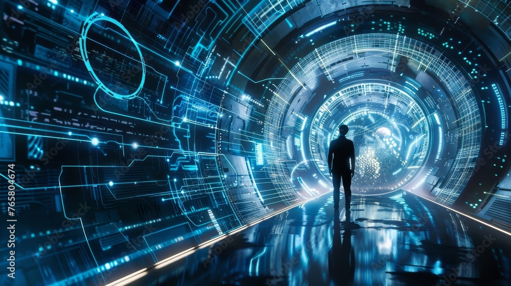 Visual representation of data streams in a futuristic setting Visual representation of data streams in a futuristic setting