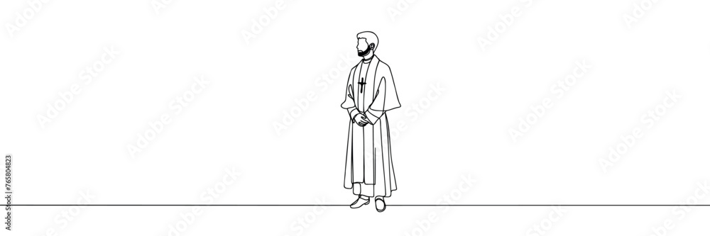 One continuous line drawing of a male priest