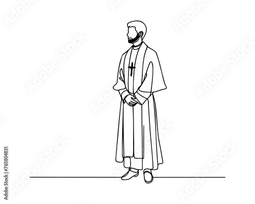 One continuous line drawing of a male priest