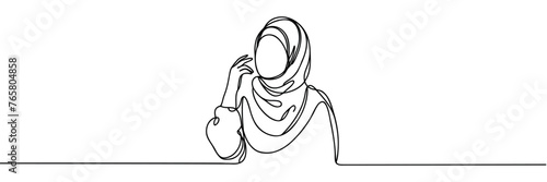 Continuous one line drawing muslim woman