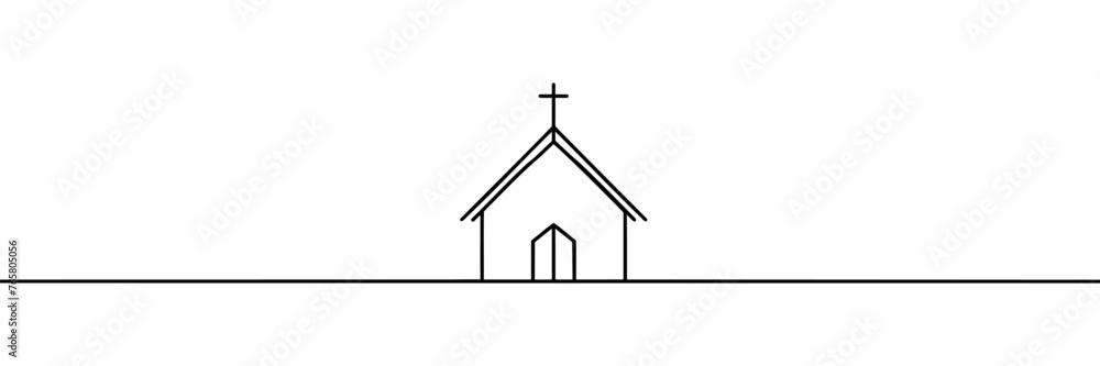 Church in continuous line art drawing style. Minimalist black linear sketch isolated on white background. Vector illustration Church in continuous line art drawing style. Minimalist black linear sketch isolated on white background. Vector illustration