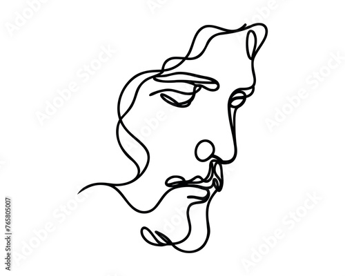 Continuous one line drawing of Jesus face.