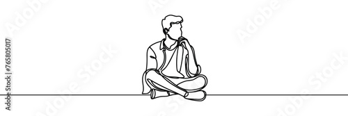 Continuous one line drawing of a thinking guy.
