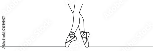 Ballerina's feet in pointe shoes. World Ballet Day. One line drawing for different uses. Vector illustration
