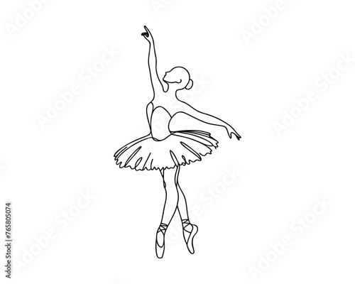 continuous line drawing of woman ballet dancer.