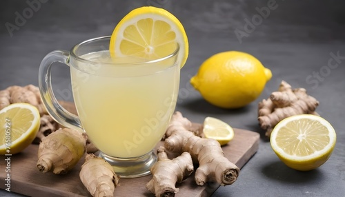 drink with lemon, and ginger root