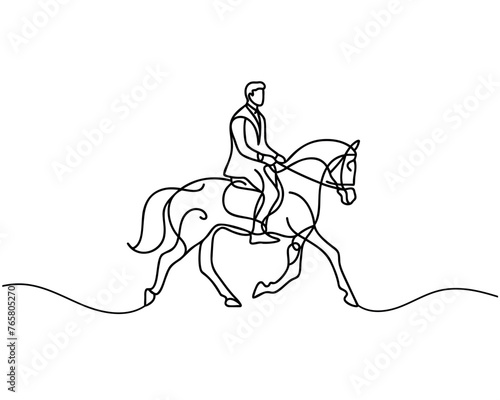 Continuous one line drawing rider on horseback.