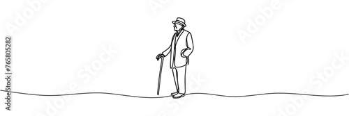 the elderly man is drawn in one line style. Vector illustration. © dariachekman