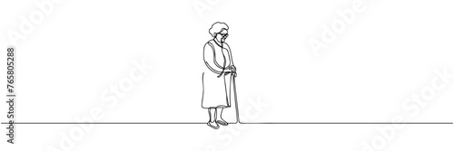 elderly woman drawn in one line style. Vector illustration.