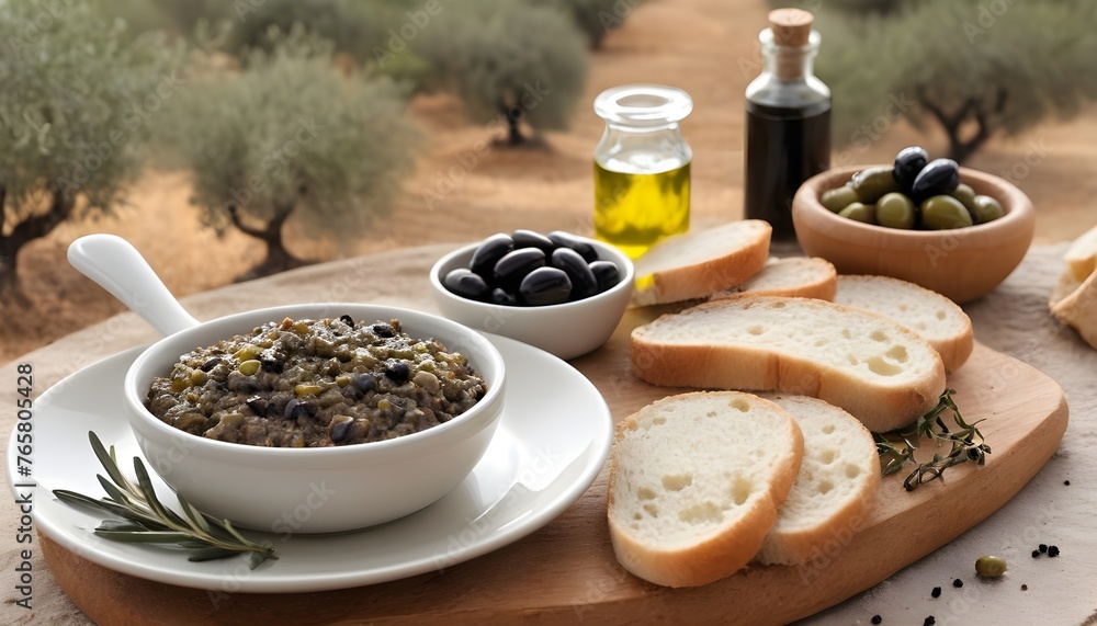 Olive tapenade served with homemade bread