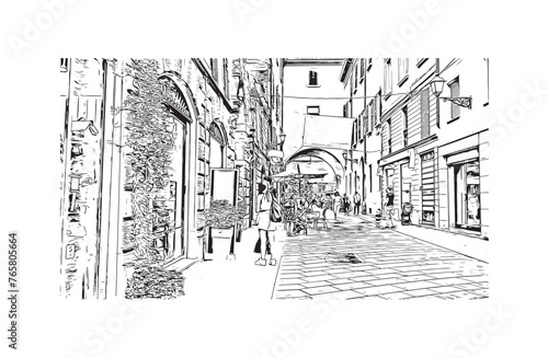 Print Building view with landmark of Reggio Emilia is a city in northern Italy. Hand drawn sketch illustration in vector.