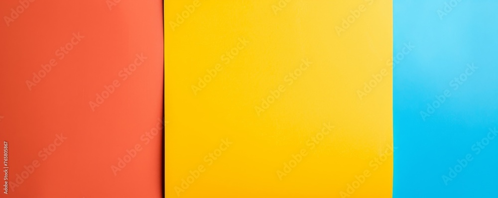 A yellow, pink, and blue background with a shadow on it