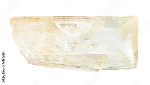 close up of sample of natural stone from geological collection - raw danburite crystal isolated on white background from Taymyr Peninsula