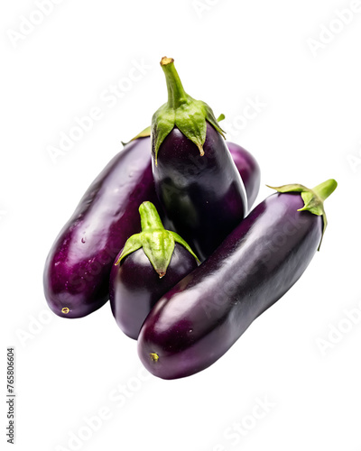 eggplants one on another high angle view on a transparent background