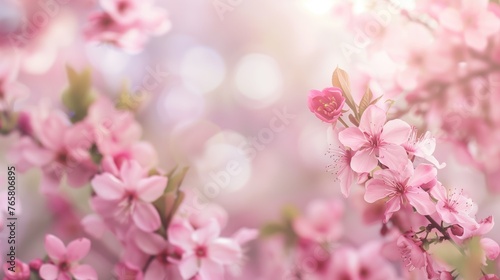 Floral background. Banner with delicate pink flowers © Jenia