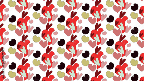 Vector background with hearts in different colors. Combined different hearts. Repeating seamless pattern. Background for romantic holidays and confessions.