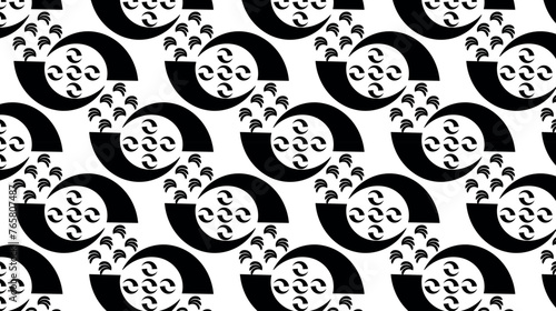 Decorative repeating black pattern on a solid background. Ornamental pattern composed of lines.