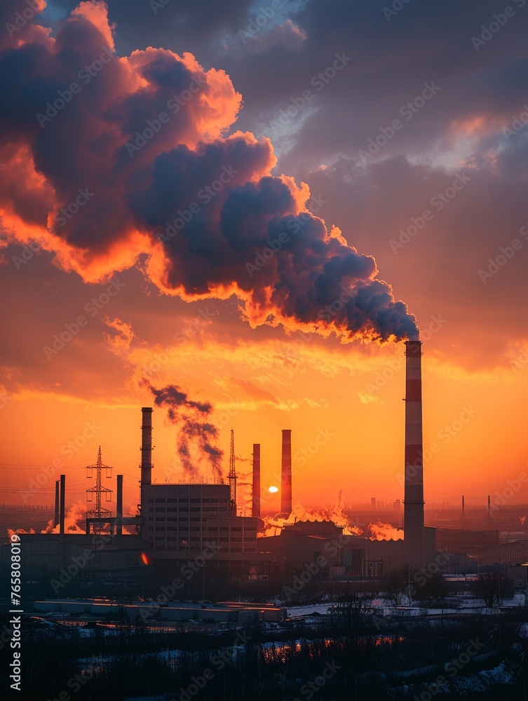Factory emissions contributing to COPD, industrial background, frontal angle, harmful effects, daylight.stock photographic style