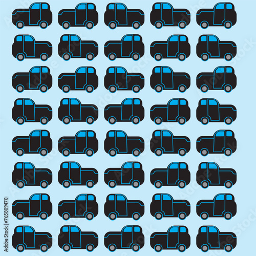 Background with a repeating pattern with a children's motif. Repeating simple car. Children's motif pattern, car, boy, boyish.